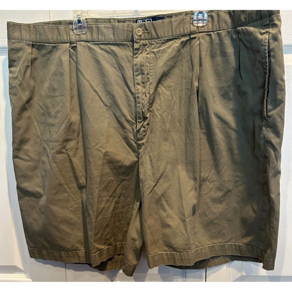 Polo by Ralph Lauren Big Tyler Shorts size 50B, Khaki Green Cotton Pleated Front - Picture 1 of 4